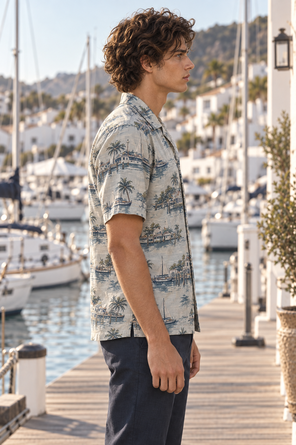 Men's Afterglow Quiet Harbor Hawaiian Shirt – Mist gray