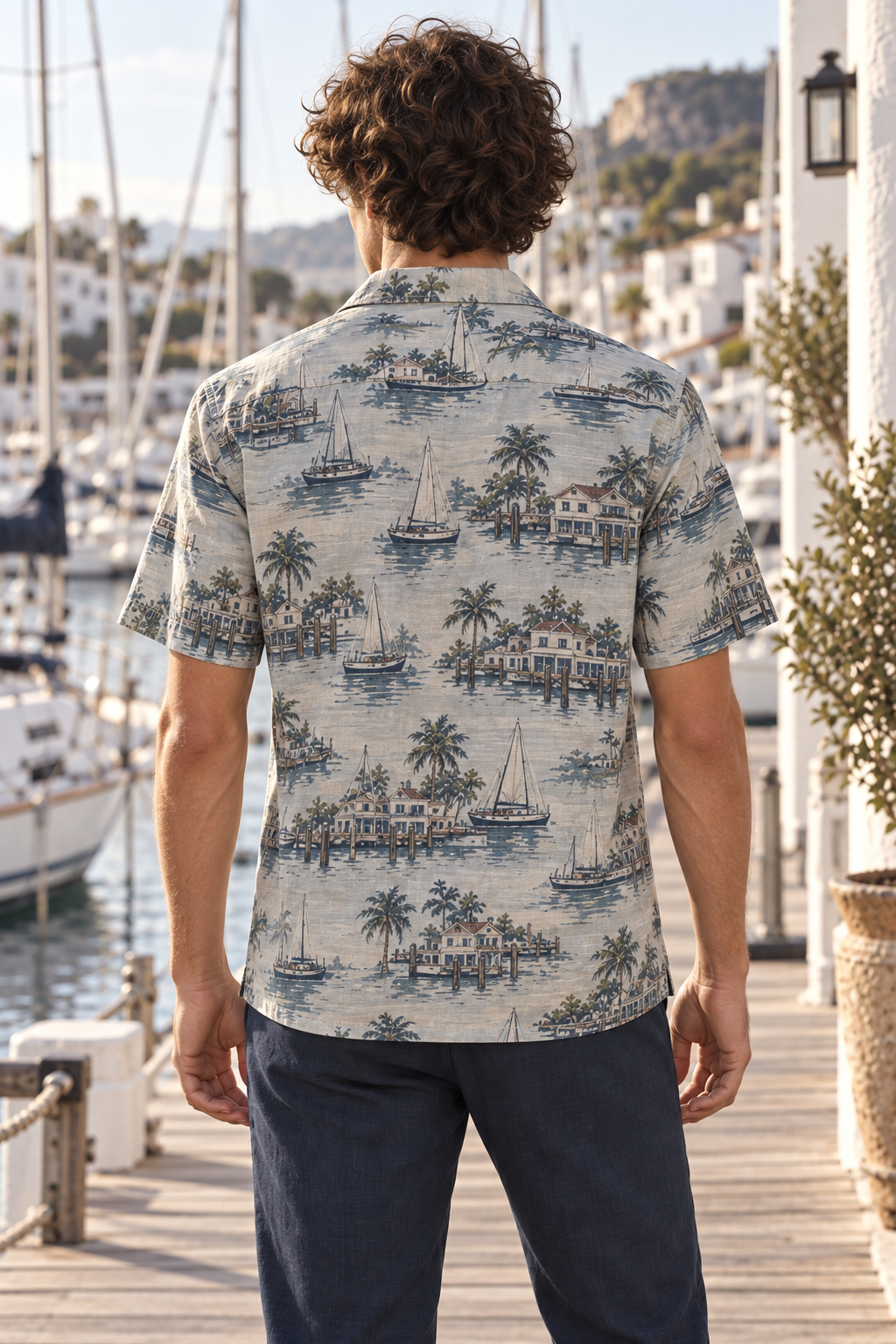 Men's Afterglow Quiet Harbor Hawaiian Shirt – Mist gray