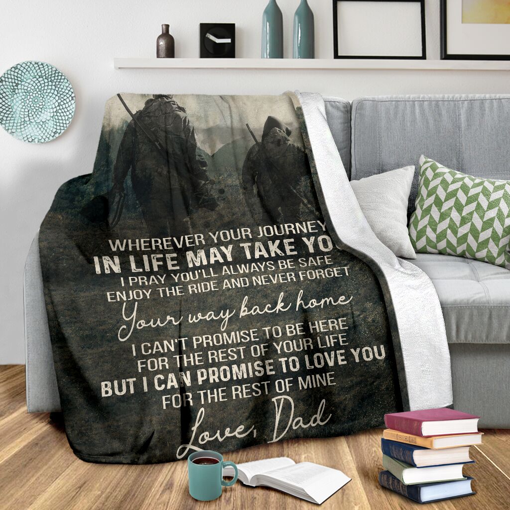 Hunting To My Son Flannel Blanket For Relaxing At Home And Travel