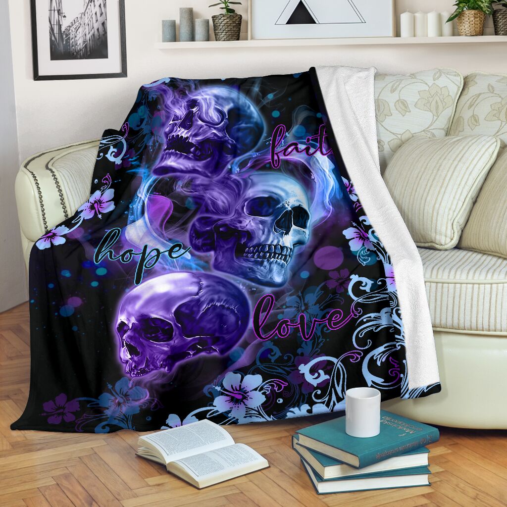 Skull Faith Hope Love Tropical Floral Flannel Blanket For Warm Home Decor And Relaxation