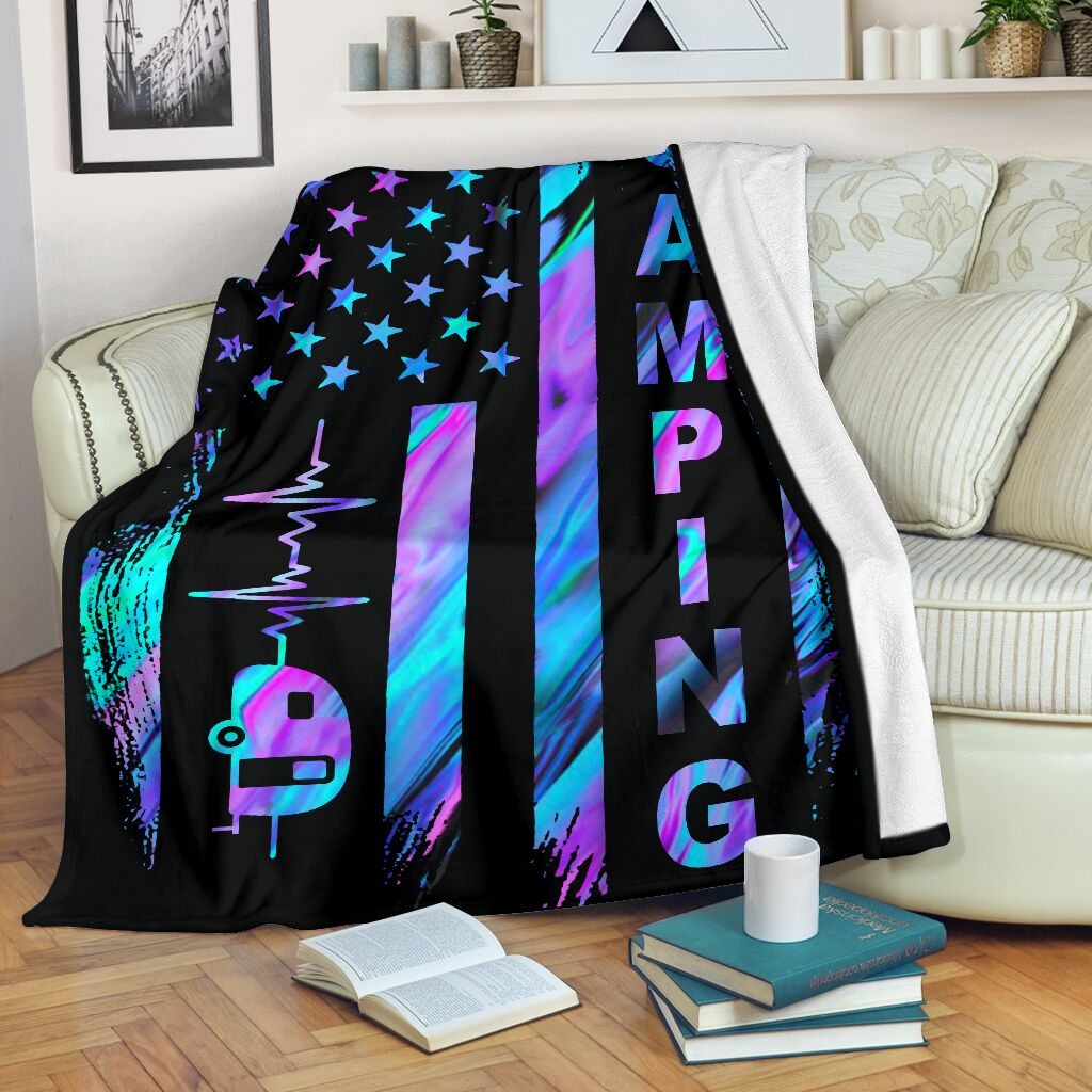 Camping American Flag Flannel Blanket For Warm Home Decor And Relaxation