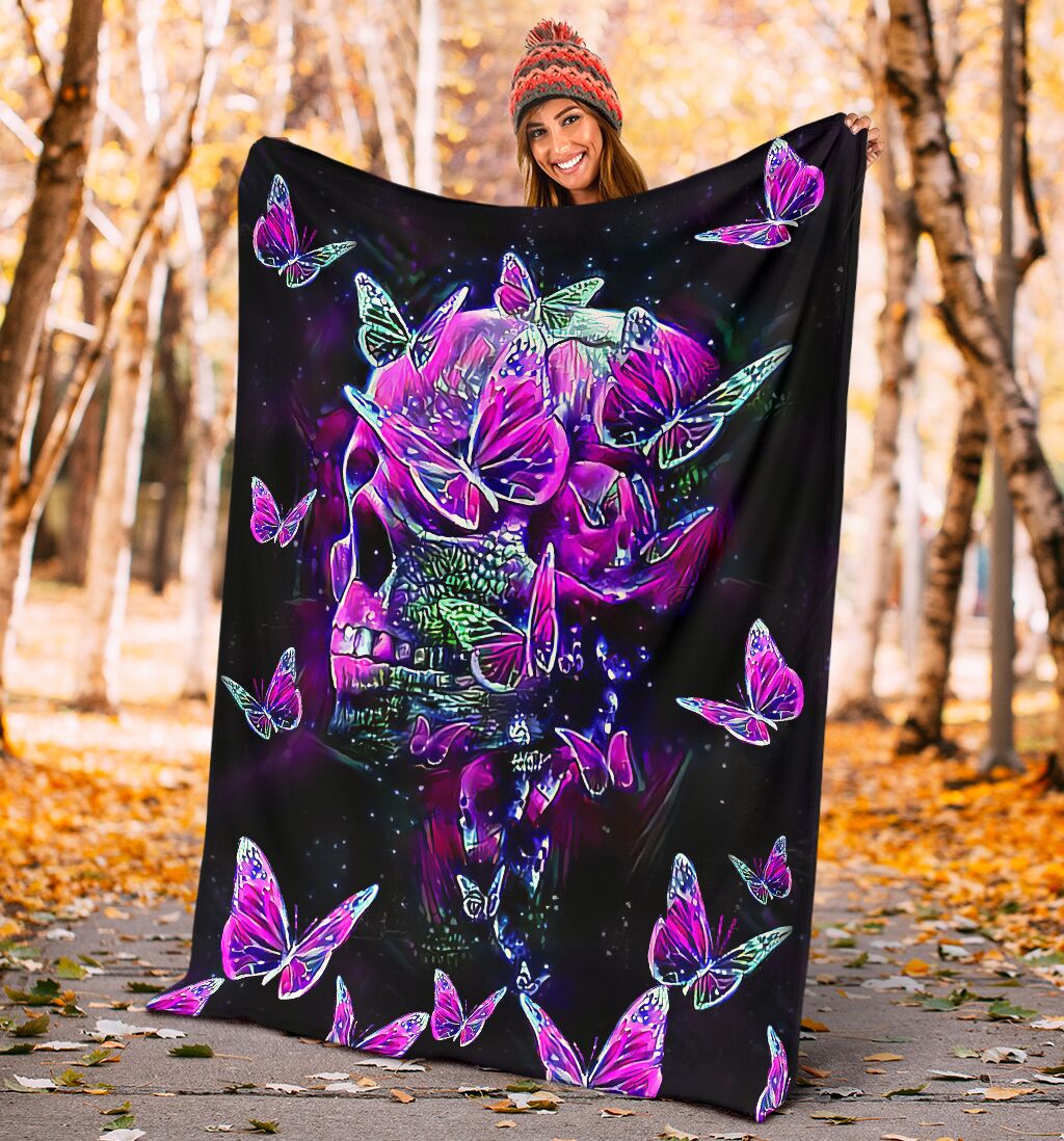 Skull Butterfly Story Flannel Blanket For Bed Sofa And Reading Nook Decor