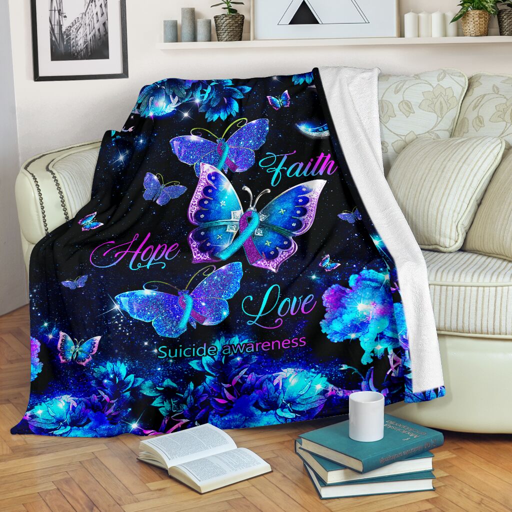 Mental Health Awareness Butterfly Flannel Blanket For Warm Home Decor And Relaxation