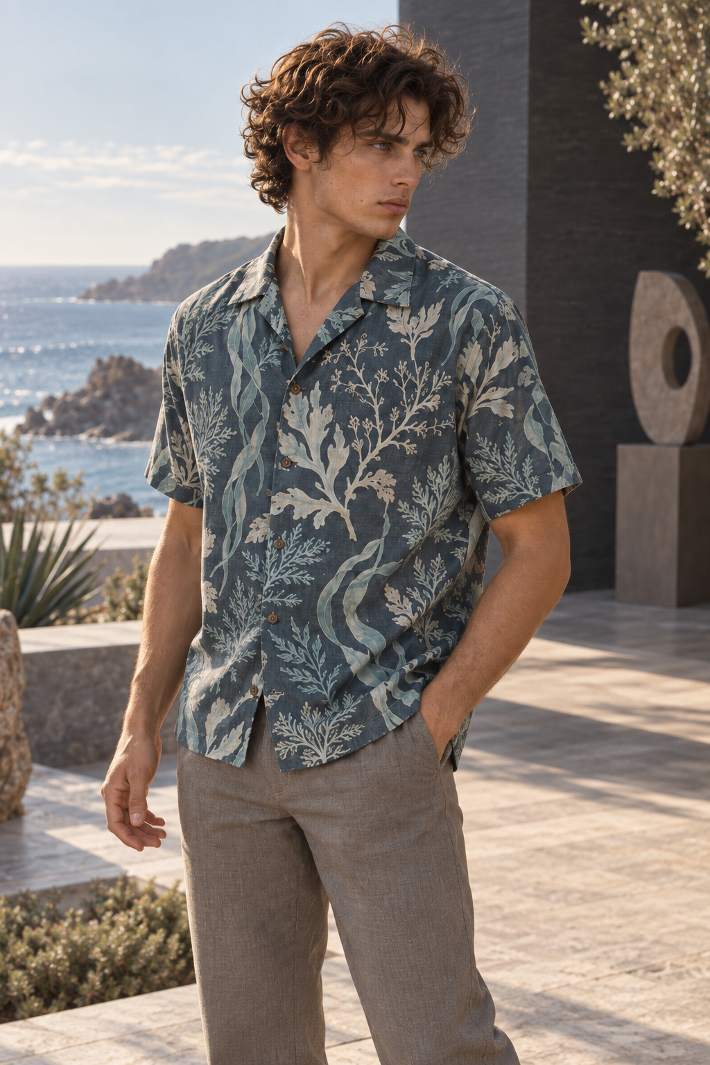 Men's Afterglow Tidal Herbarium Hawaiian Shirt – Dark slate