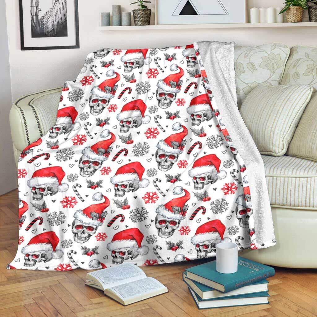 Skull Christmas So Happy Flannel Blanket For Bed Sofa And Reading Nook Decor