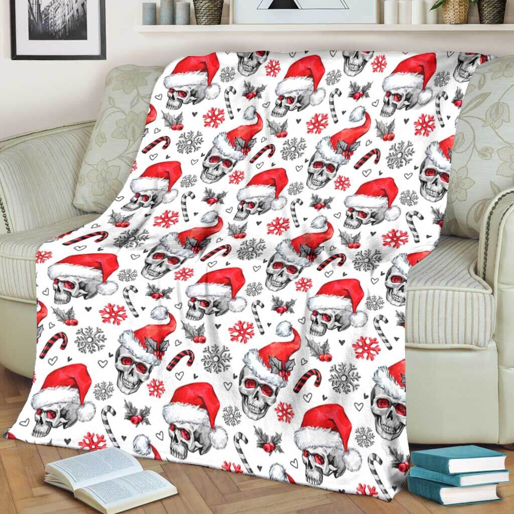 Skull Christmas So Happy Flannel Blanket For Living Room And Bedroom Styling