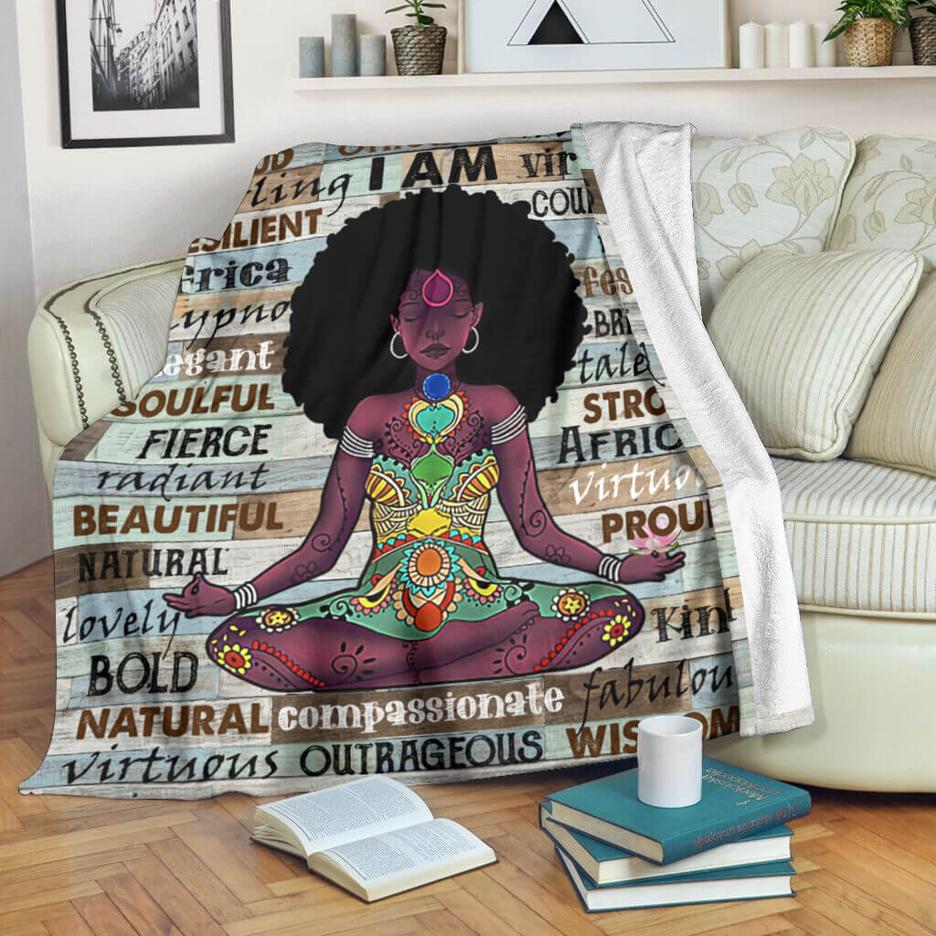 Black Woman I Am Beautiful African American Flannel Blanket For Relaxing At Home And Travel