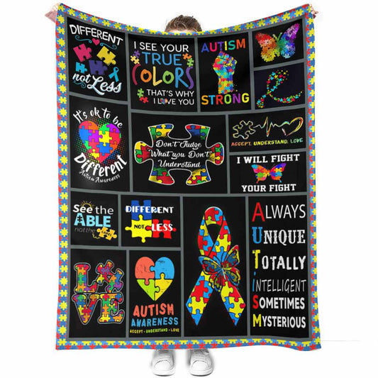 Autism Awareness Different True Colors 50 x 60 Inch Flannel Blanket For Cozy Bedroom And Sofa Decor