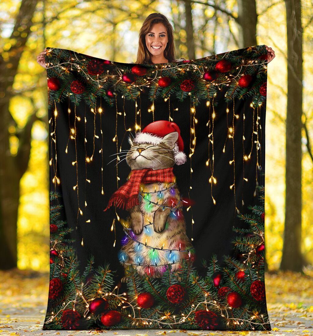Black Cat Meowy Christmas Flannel Blanket For Cozy Home Lounging And Gifting