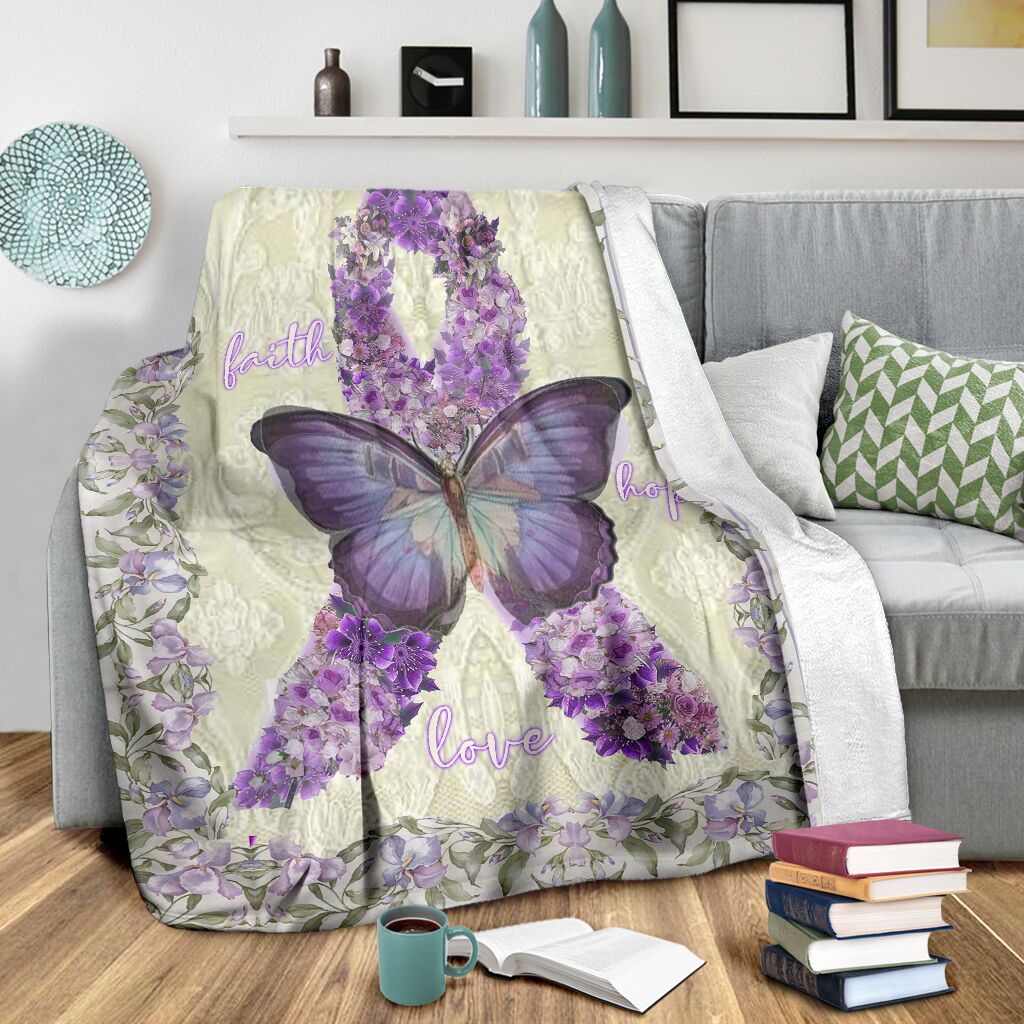 Fibromyalgia Awareness Faith Hope Love Flannel Blanket For Relaxing At Home And Travel