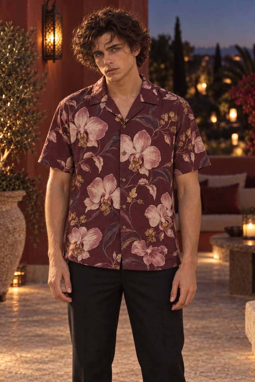 Men's Afterglow Wine Orchid Hawaiian Shirt – Deep burgundy