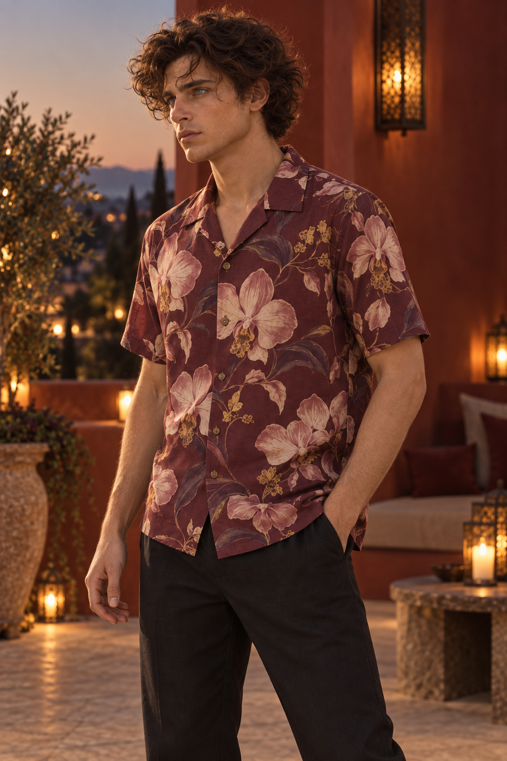 Men's Afterglow Wine Orchid Hawaiian Shirt – Deep burgundy