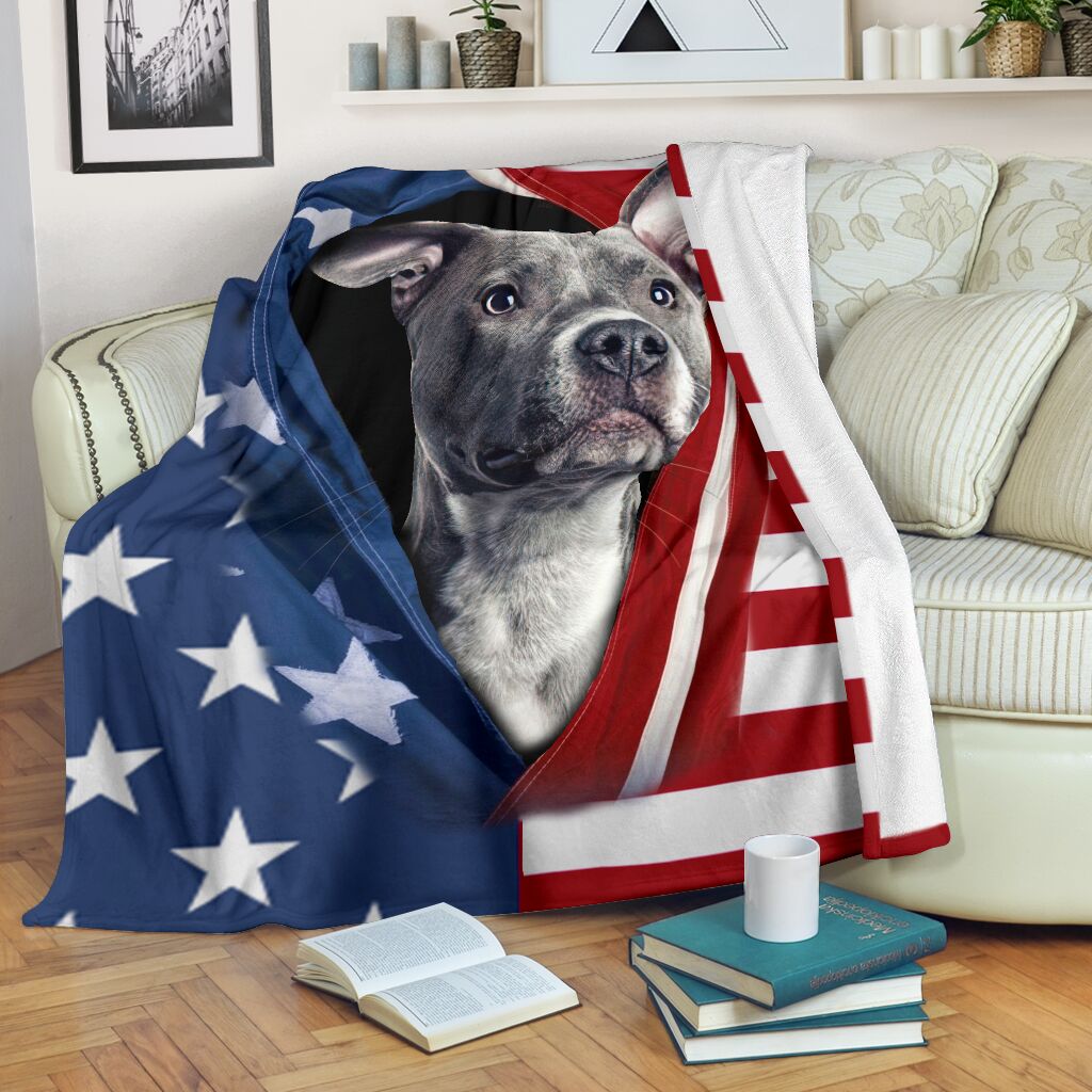 Pitbull Opened American Flag Flannel Blanket For Soft Bed Couch And Home Comfort