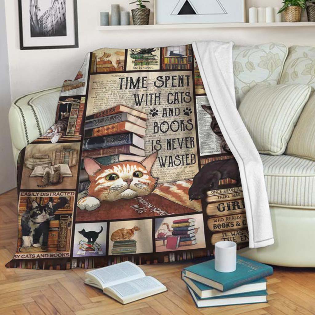 Book Time Spent With Books Flannel Blanket For Relaxing At Home And Travel