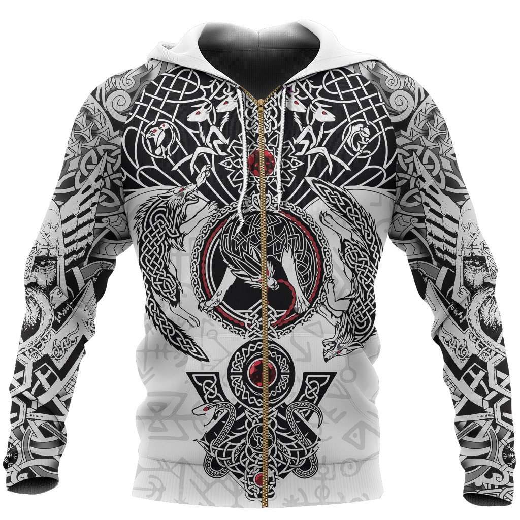 Collection Fenrir Skoll And Hati Valknut White – 3D Hoodie