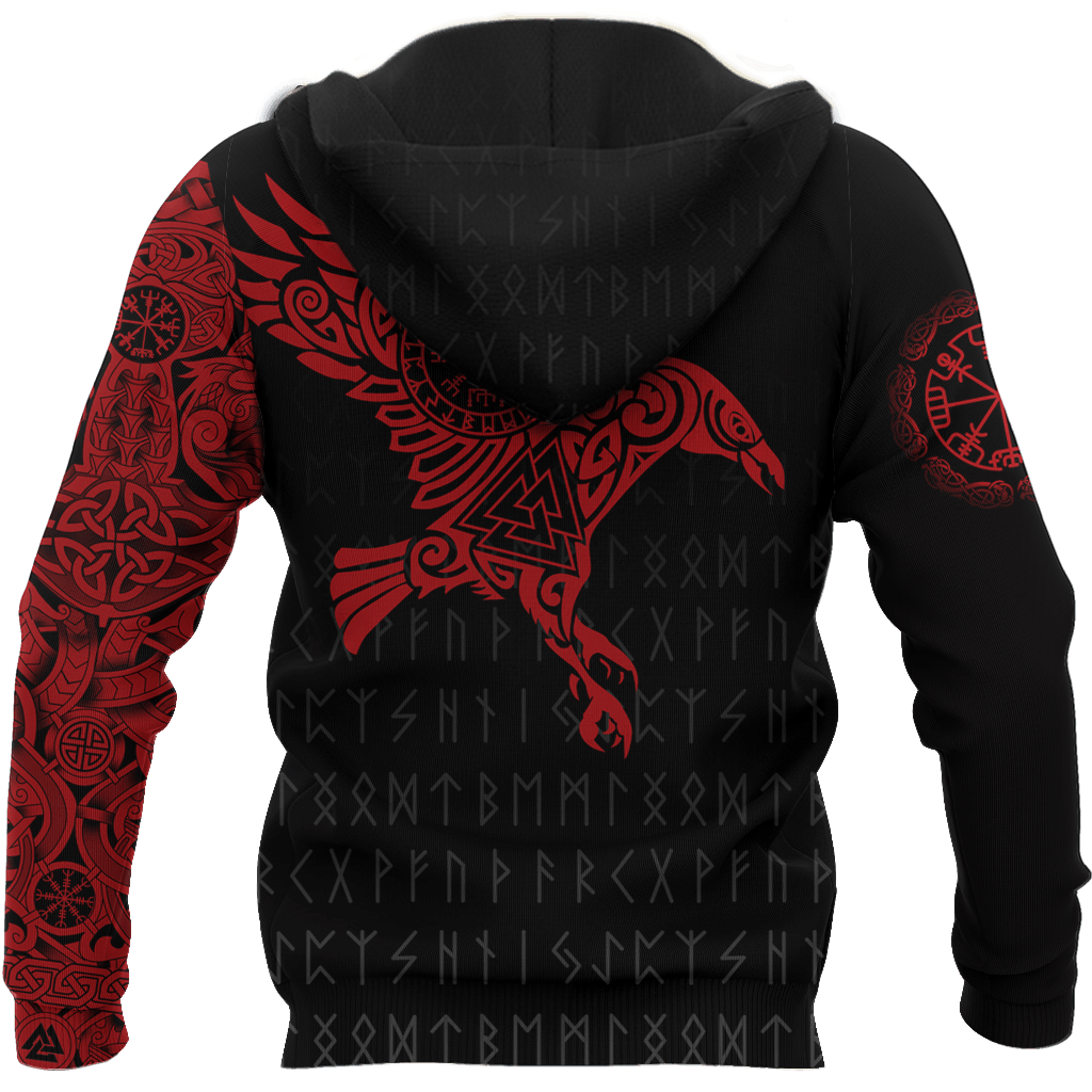 Collection Viking Raven Of Odin Tattoo Red – 3D Hoodie