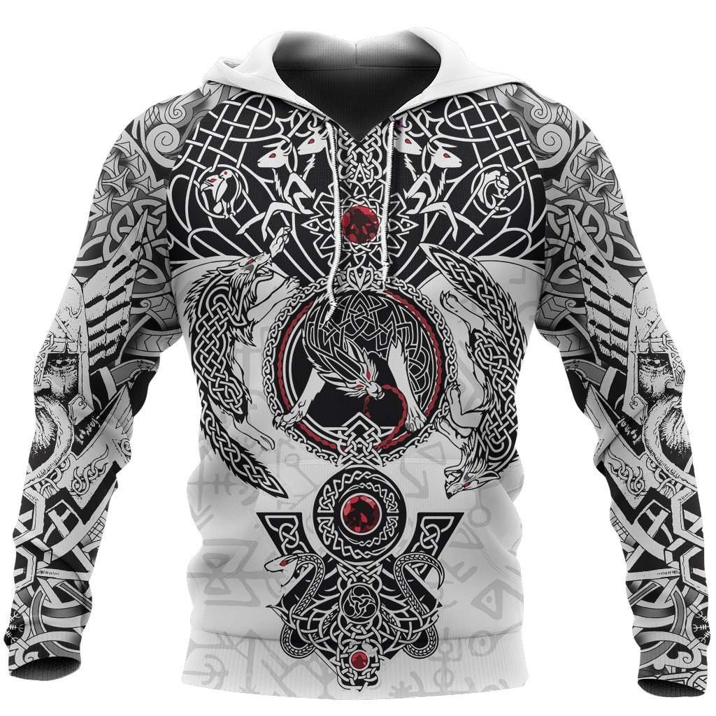 Collection Fenrir Skoll And Hati Valknut White – 3D Hoodie