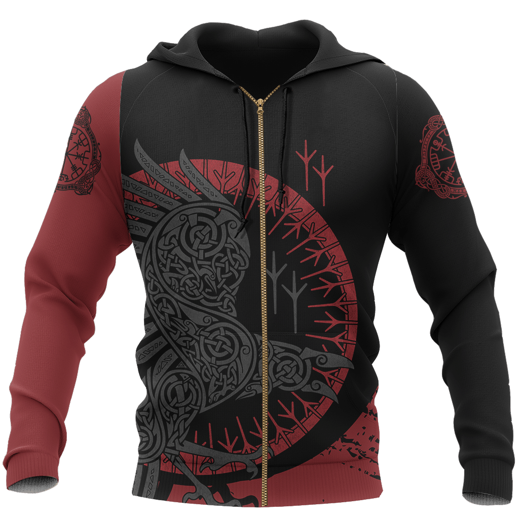 Collection Viking Raven Zip Design – 3D Hoodie
