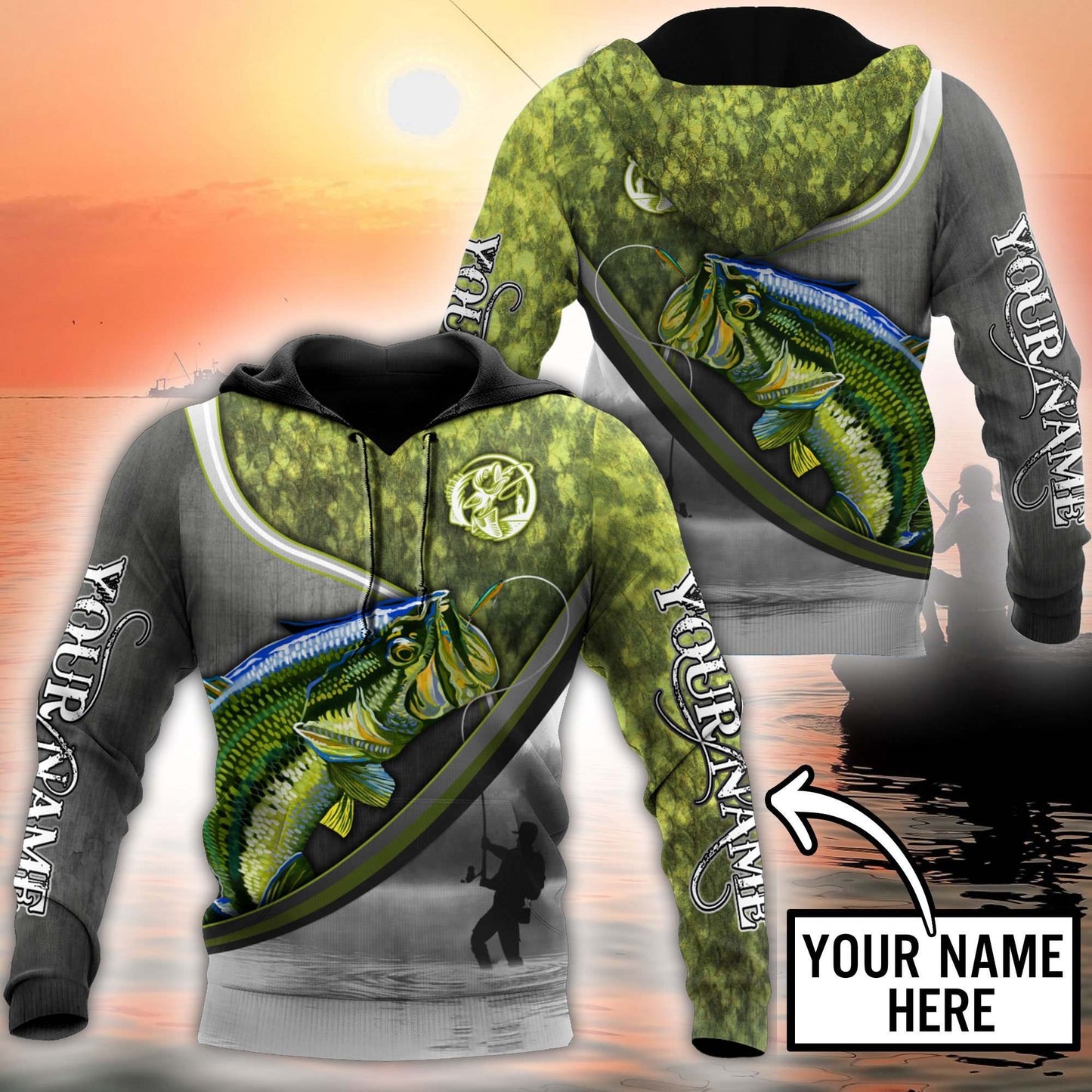Custom Name Bass Fishing Fisherman Camo Graphic – 3D Hoodie