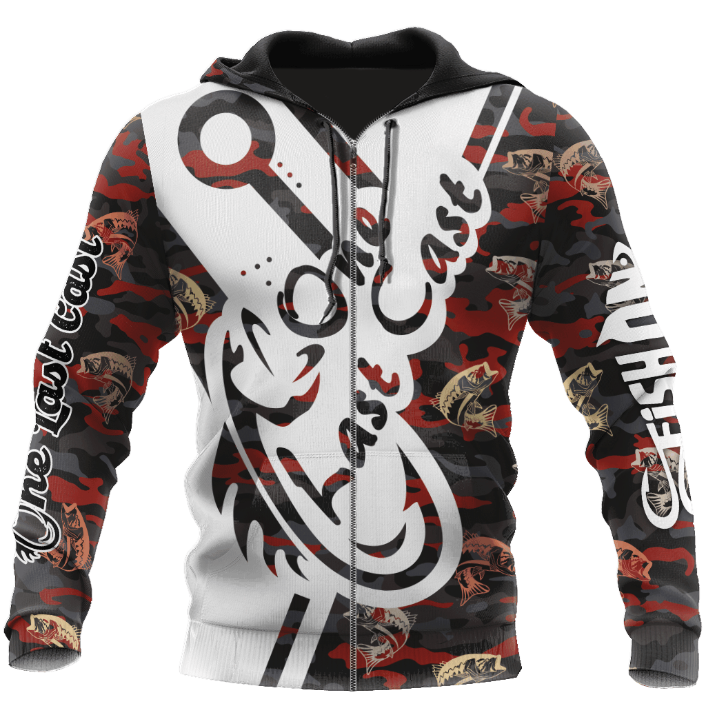 One Last Cast Red Camo Fishing Graphic – 3D Hoodie