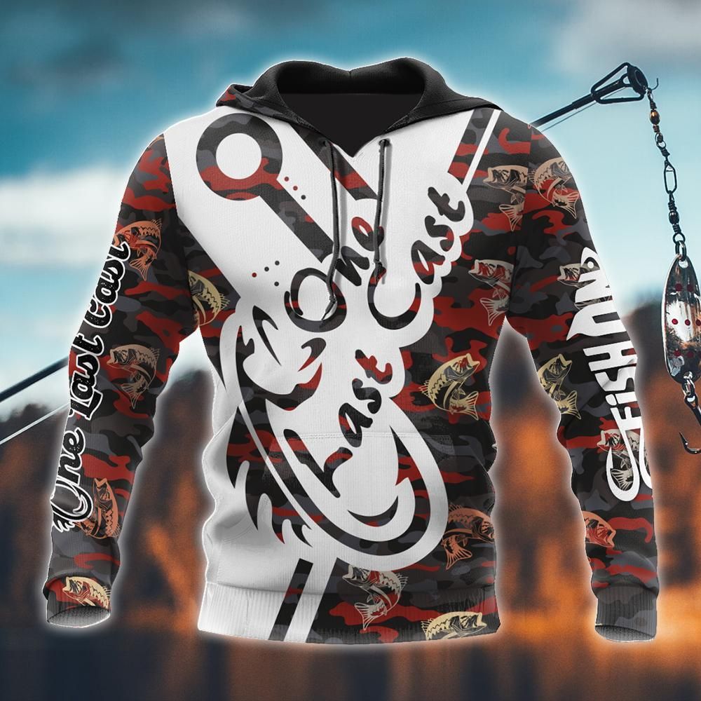One Last Cast Red Camo Fishing Graphic – 3D Hoodie