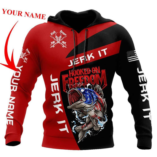 Hooked On Freedom Custom Name Fishing Graphic – 3D Hoodie