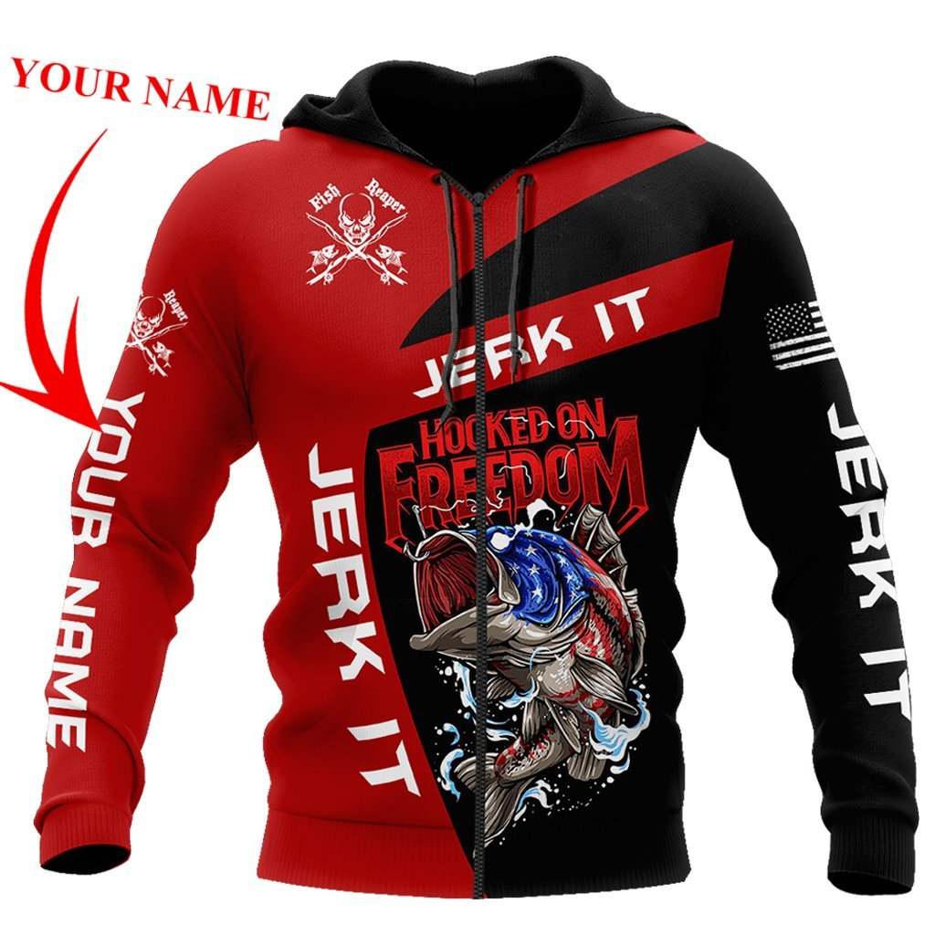Hooked On Freedom Custom Name Fishing Graphic – 3D Hoodie