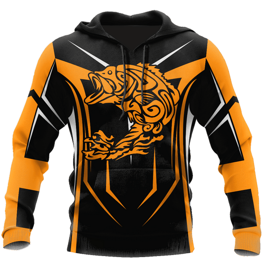 Bass Fishing Maori Stainless Steel Hook Orange Graphic – 3D Hoodie