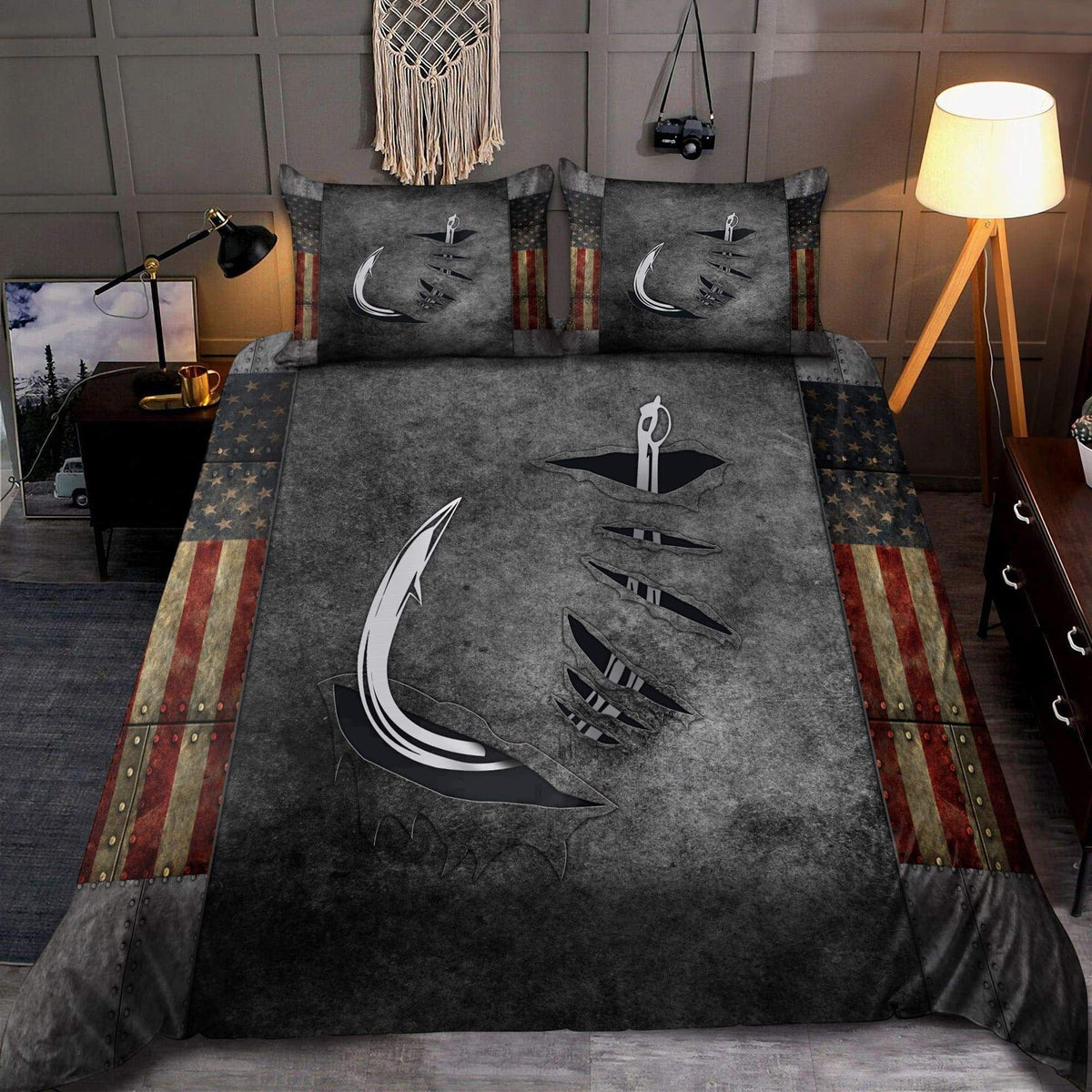 Fishing Hook Metal 3D Bedding Cover For Outdoor Lover Bedroom Decor