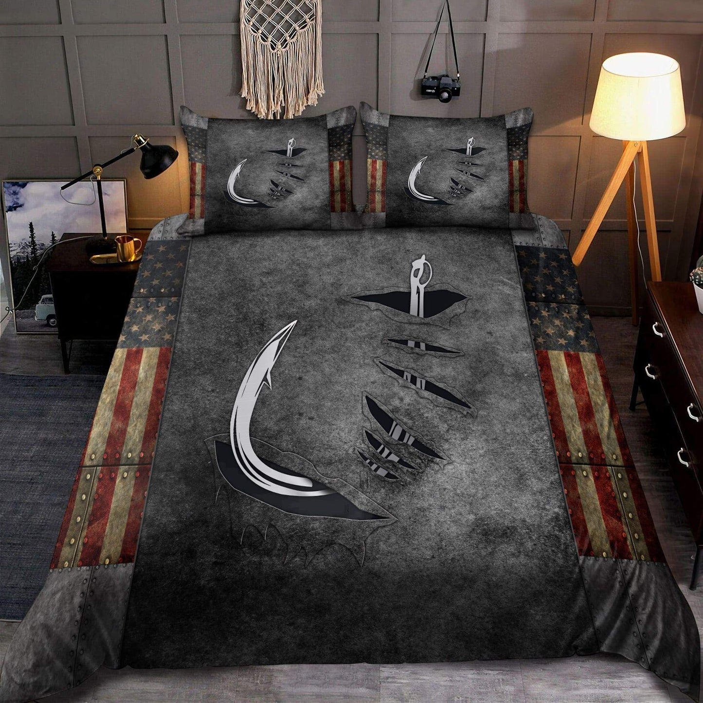 Fishing Hook Metal 3D Bedding Cover For Outdoor Lover Bedroom Decor