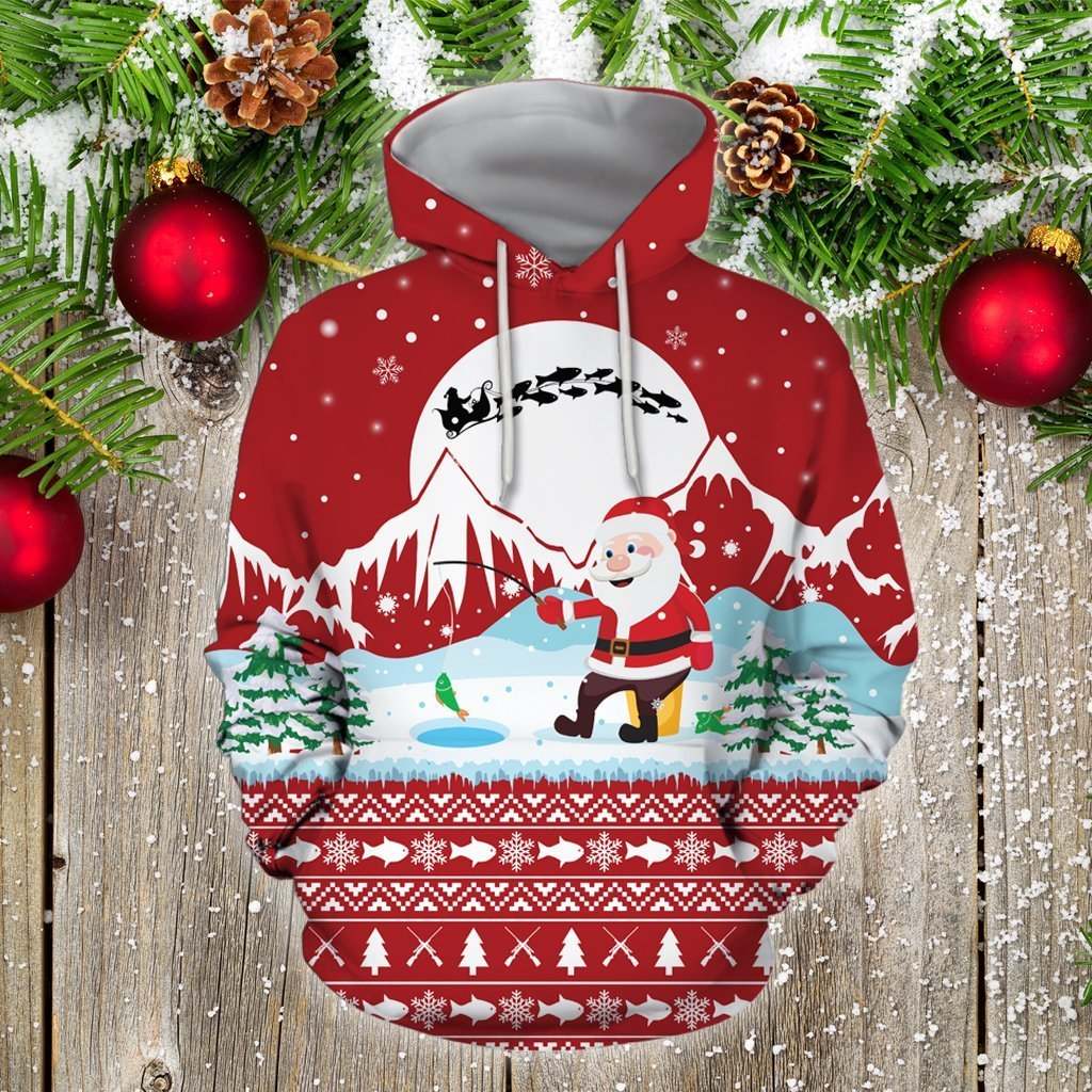Santa Claus Goes Fishing For Xmas Red Edition – 3D Hoodie