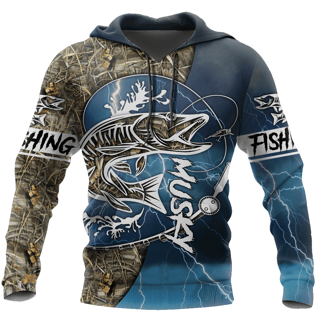 Collection Musky Fishing Hook Up Blue Camo – 3D Hoodie