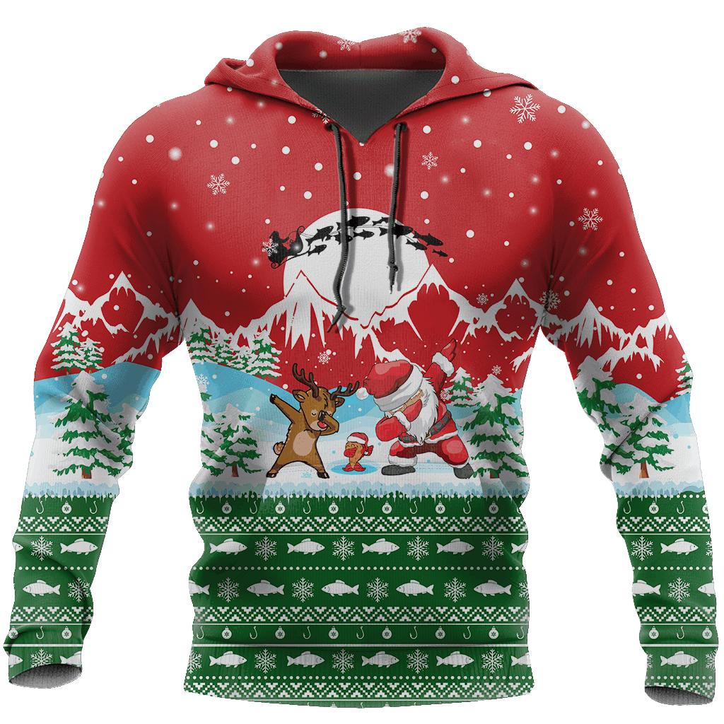 Santa Fishing Yolo Green Red Graphic – 3D Hoodie