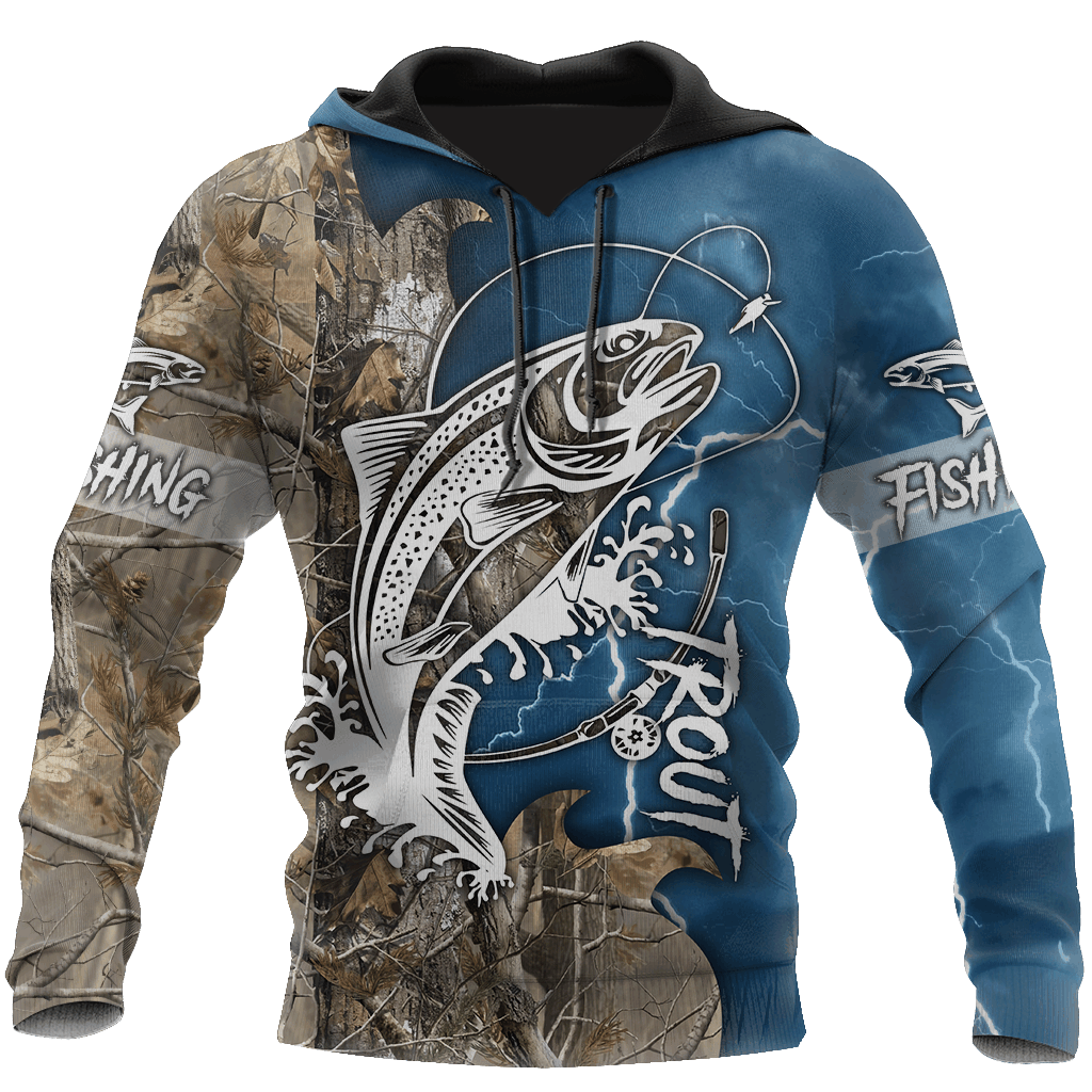 Trout Fishing Tattoo Blue Camo Graphic – 3D Hoodie