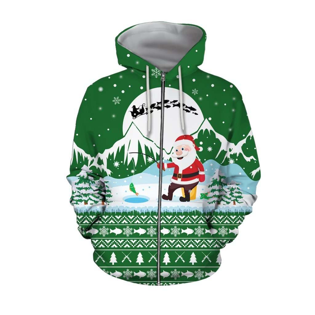 Santa Claus Goes Fishing For Xmas Green Edition – 3D Hoodie