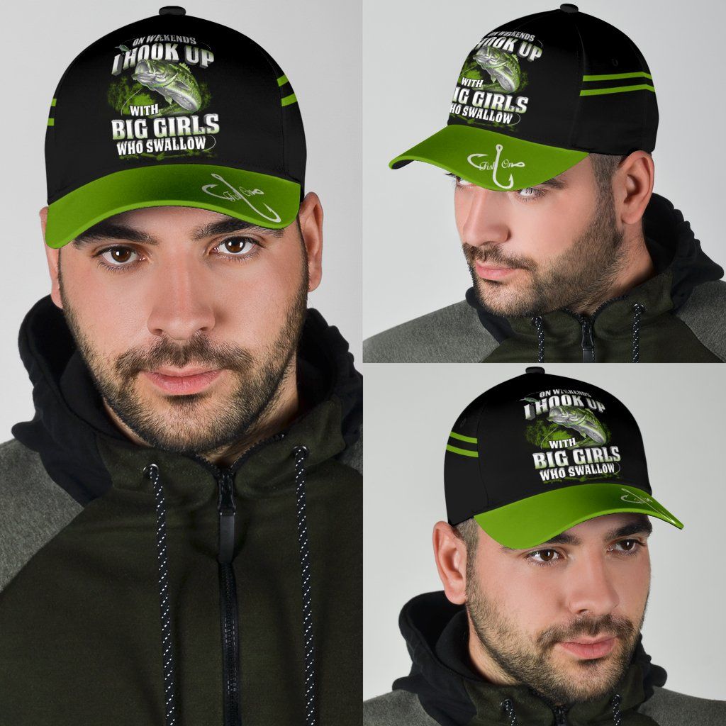 Green Bass Fishing Hook 3D Design – Classic Cap