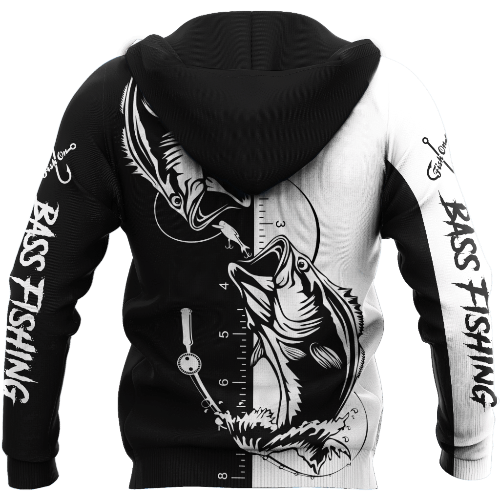 Bass Fishing Tattoo Black And White Graphic – 3D Hoodie