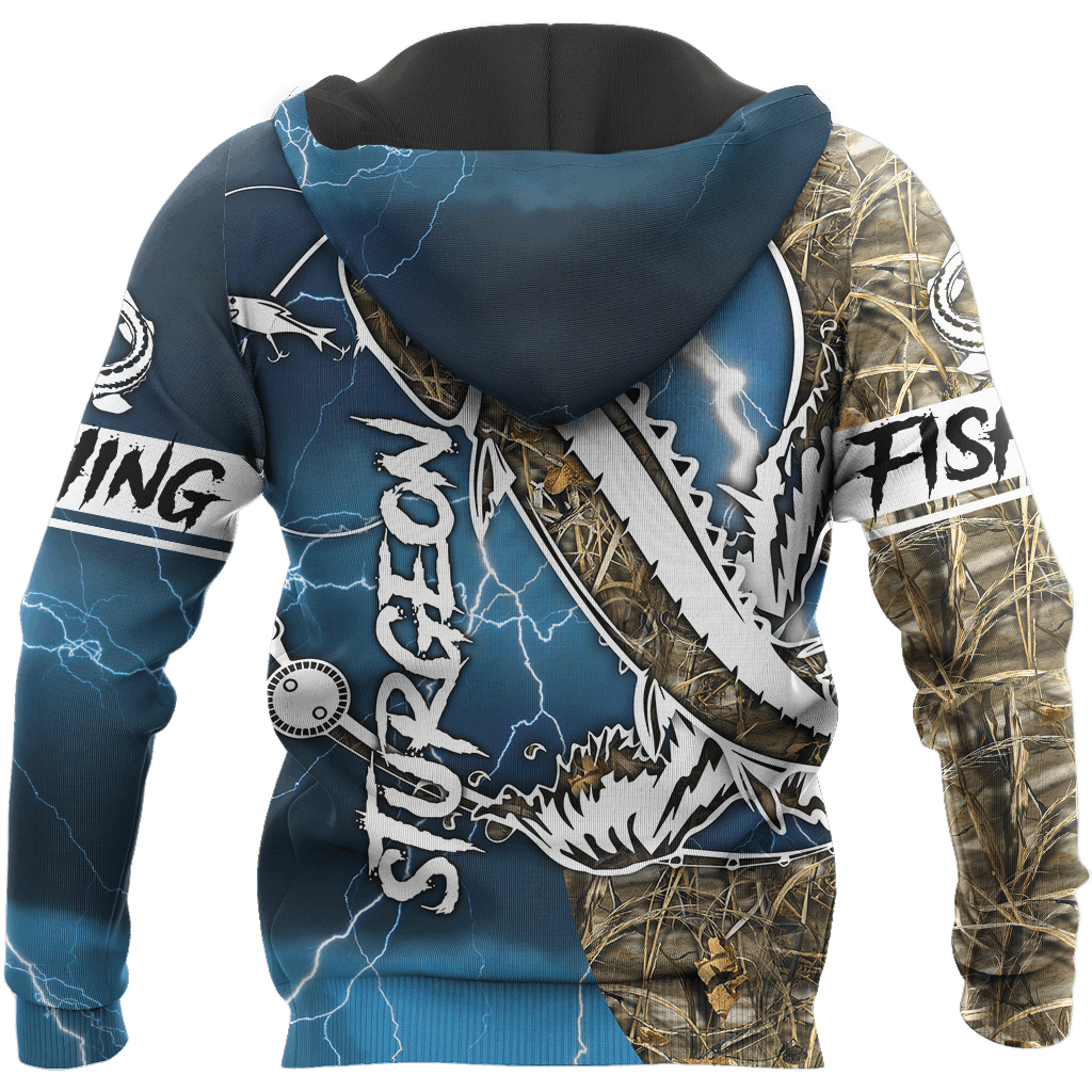 Sturgeon Fishing Blue Sport Camo Graphic – 3D Hoodie