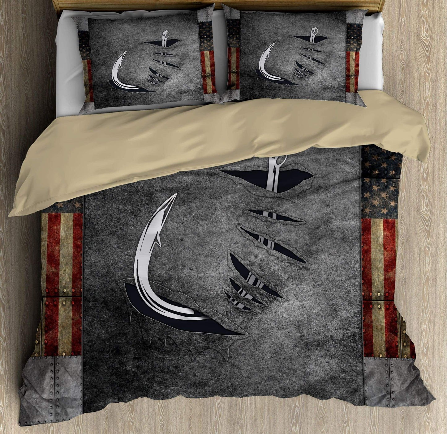 Fishing Hook Metal 3D Bedding Cover For Outdoor Lover Bedroom Decor