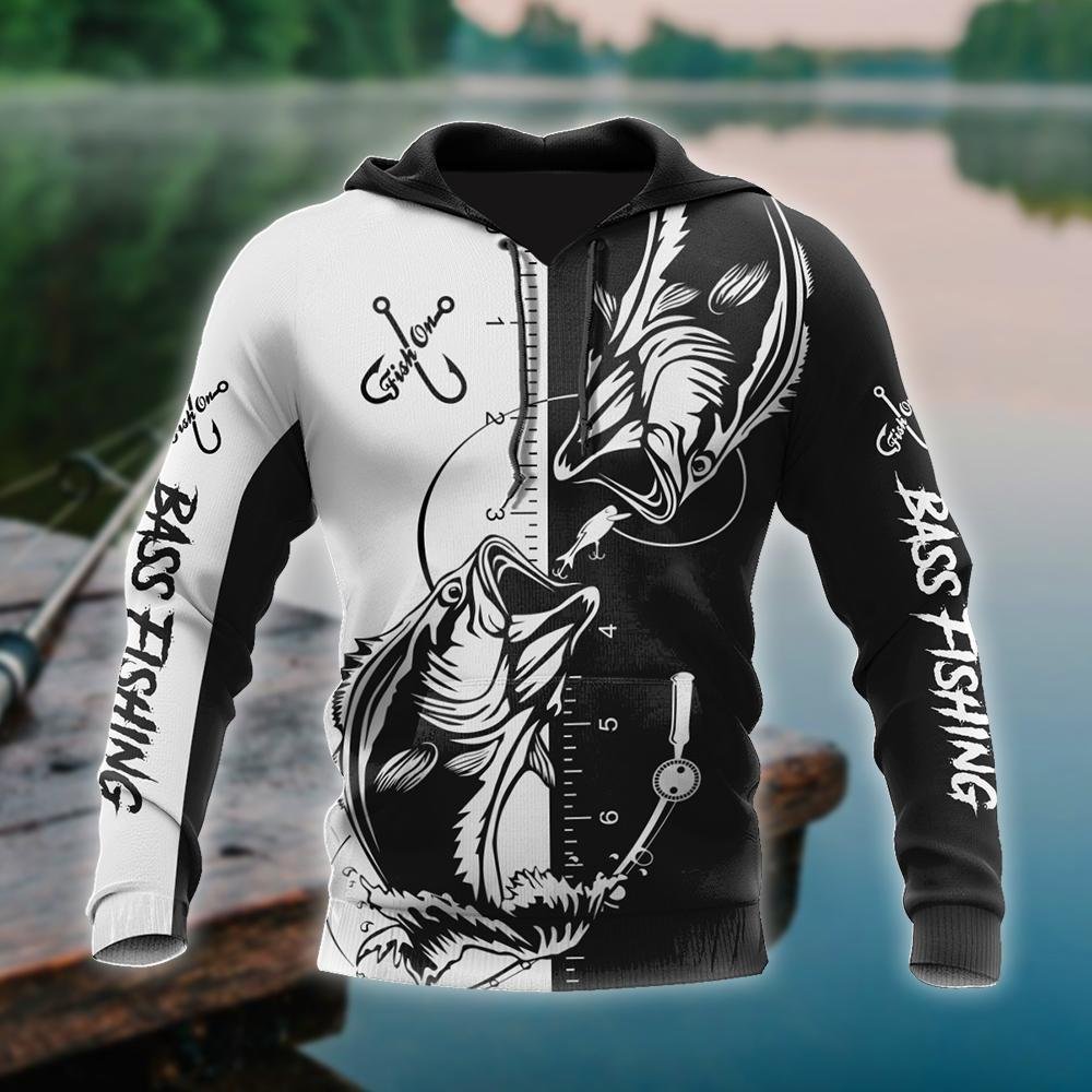 Bass Fishing Tattoo Black And White Graphic – 3D Hoodie
