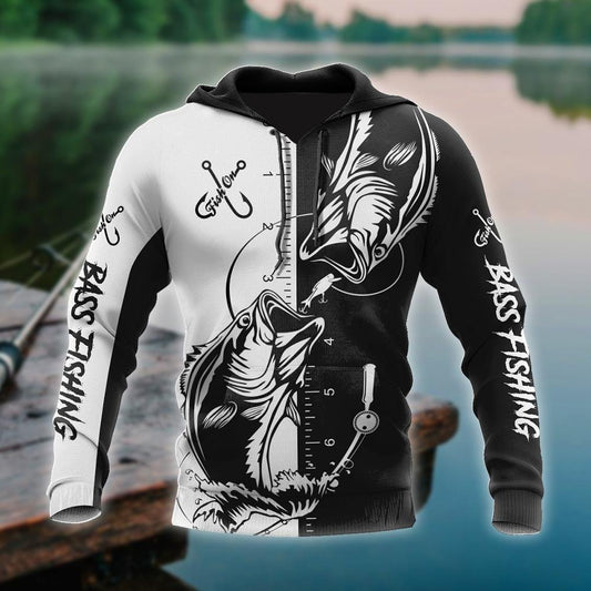 Bass Fishing Tattoo Black And White Graphic – 3D Hoodie