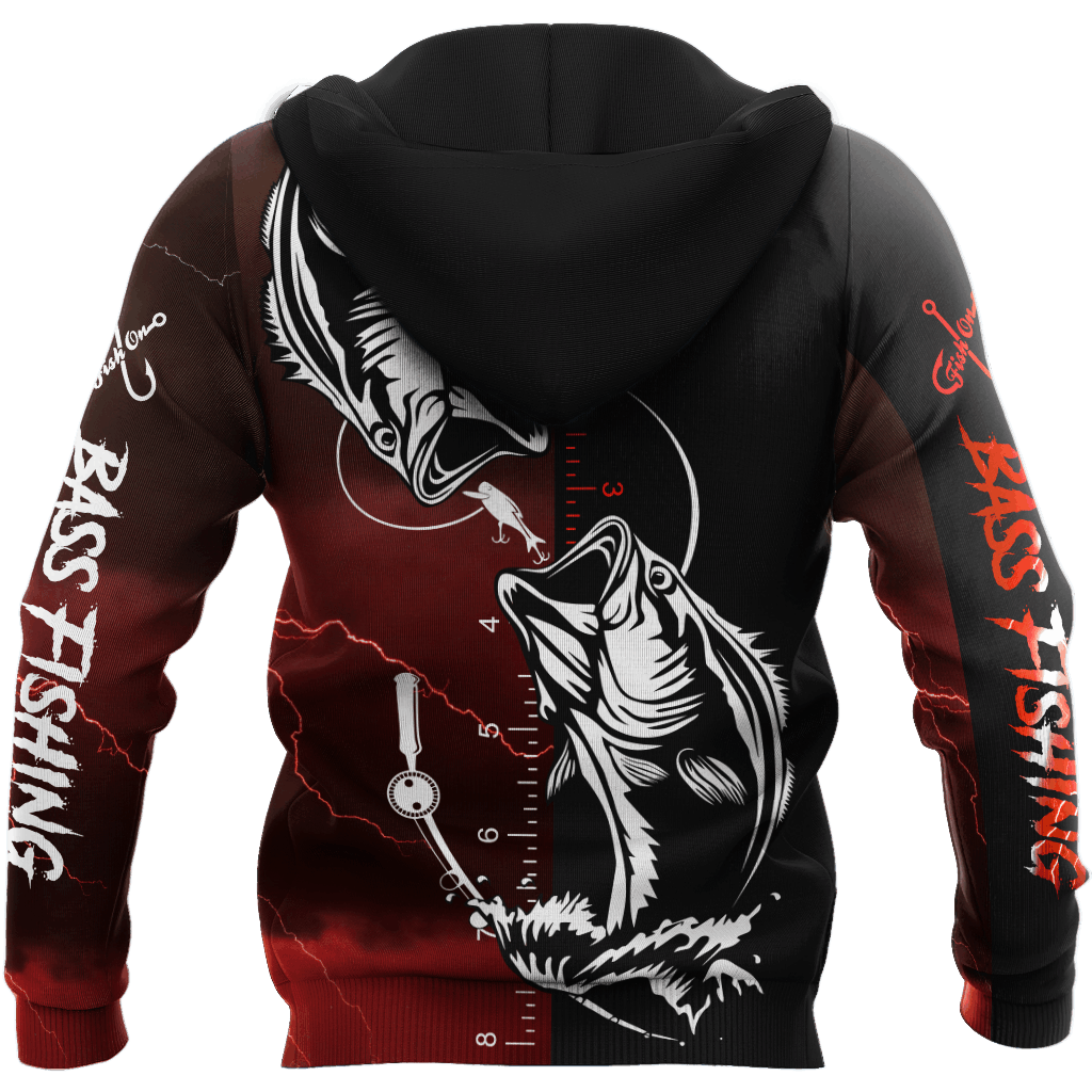 Bass Fishing Tattoo Red Graphic – 3D Hoodie