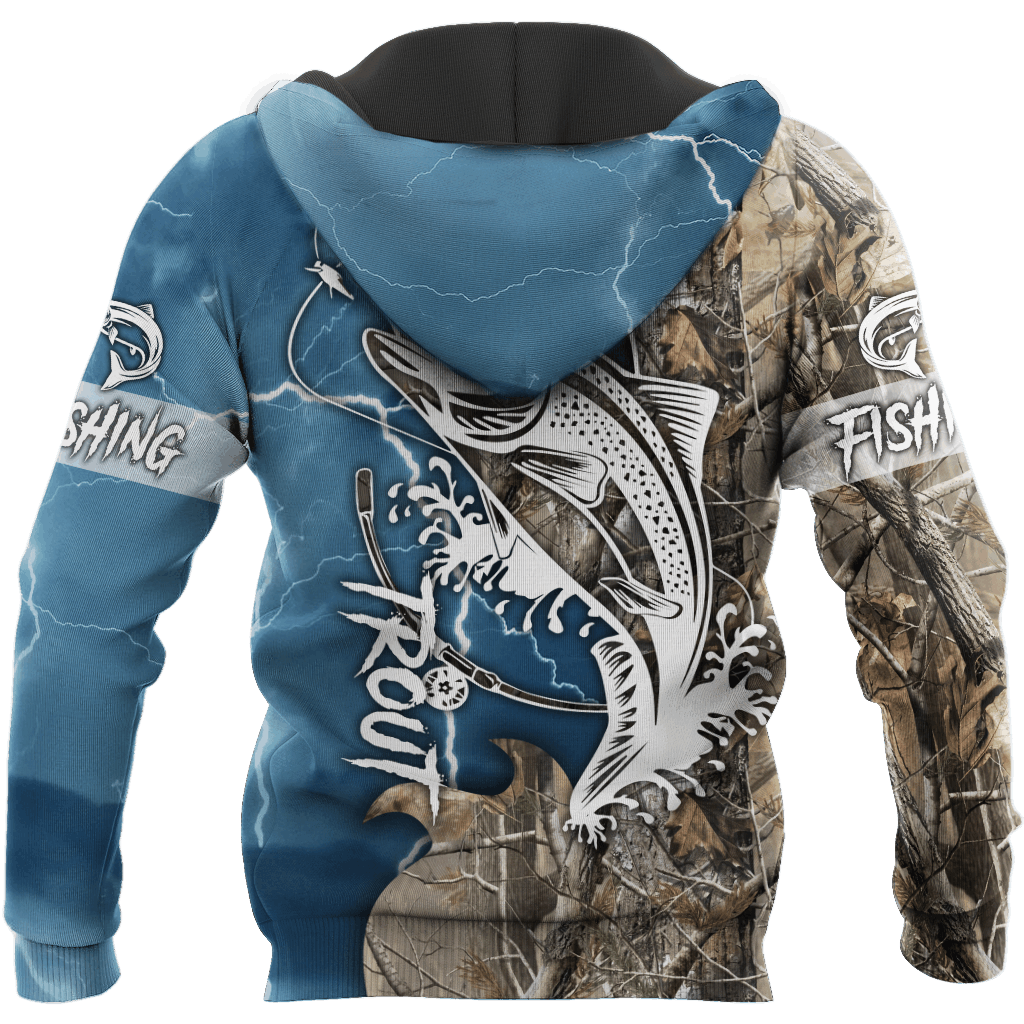 Trout Fishing Tattoo Blue Camo Graphic – 3D Hoodie