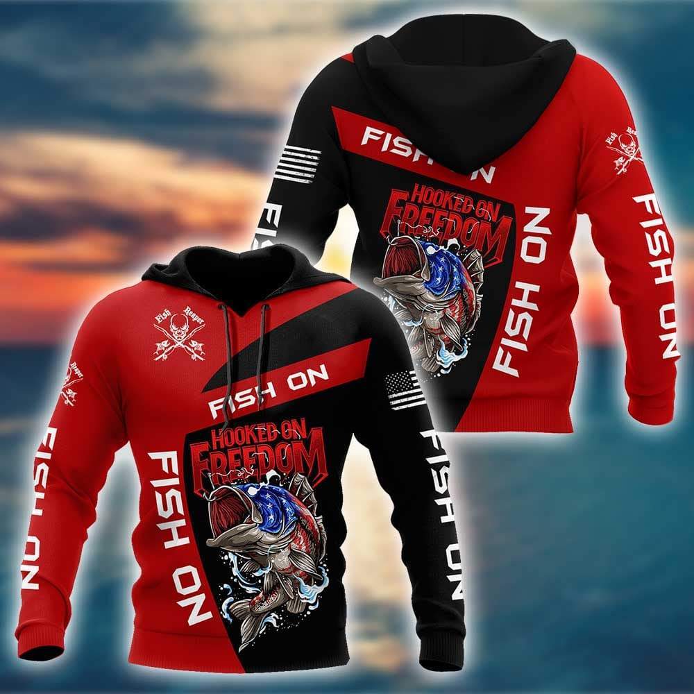 Hooked On Freedom Fish On Fishing Graphic – 3D Hoodie