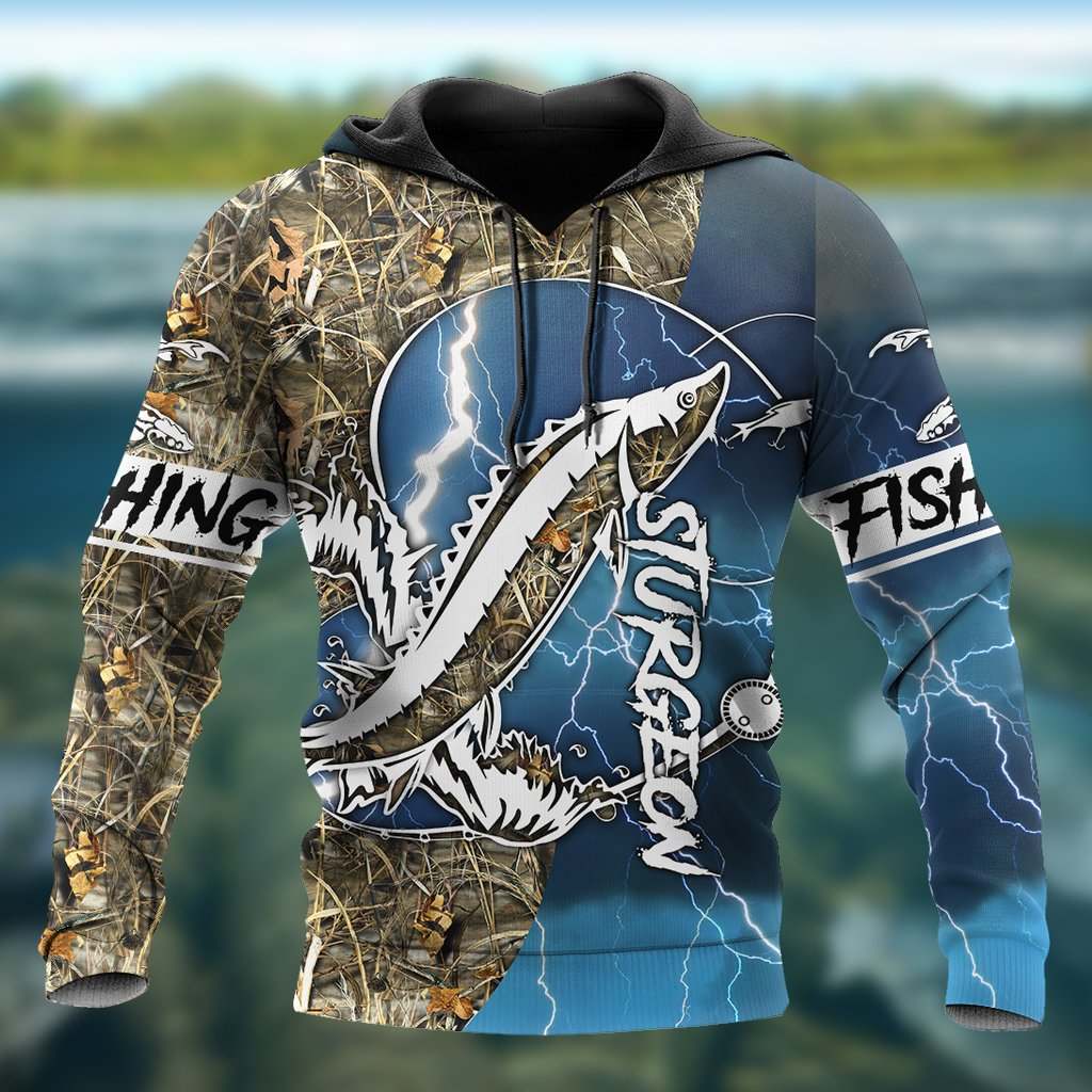 Sturgeon Fishing Blue Sport Camo Graphic – 3D Hoodie