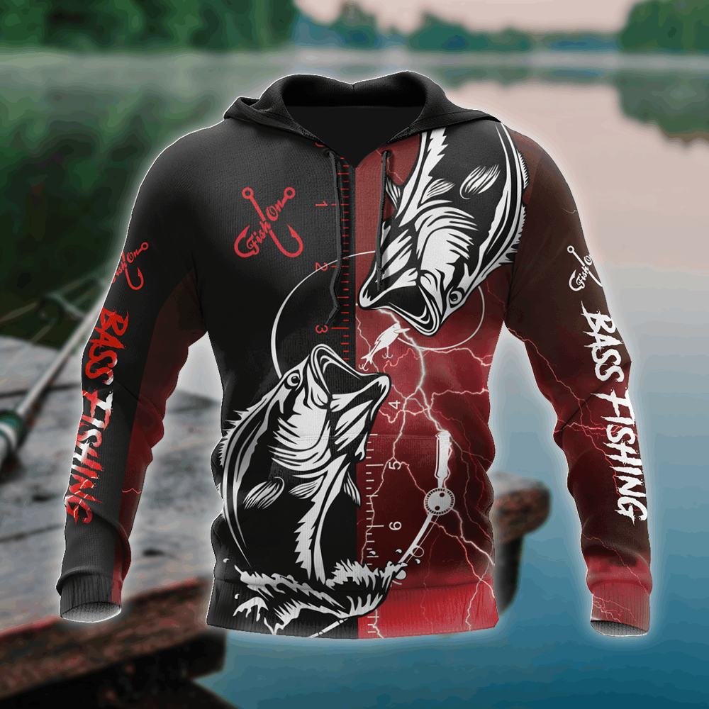 Bass Fishing Tattoo Red Graphic – 3D Hoodie