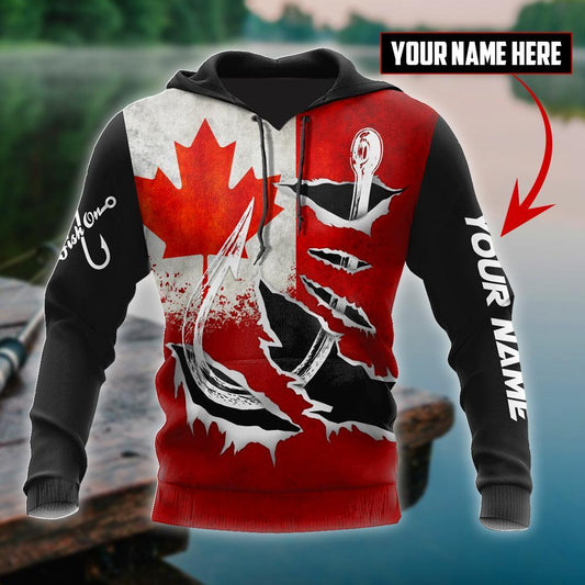 Custom Name Hooked On Fishing Canada Graphic – 3D Hoodie