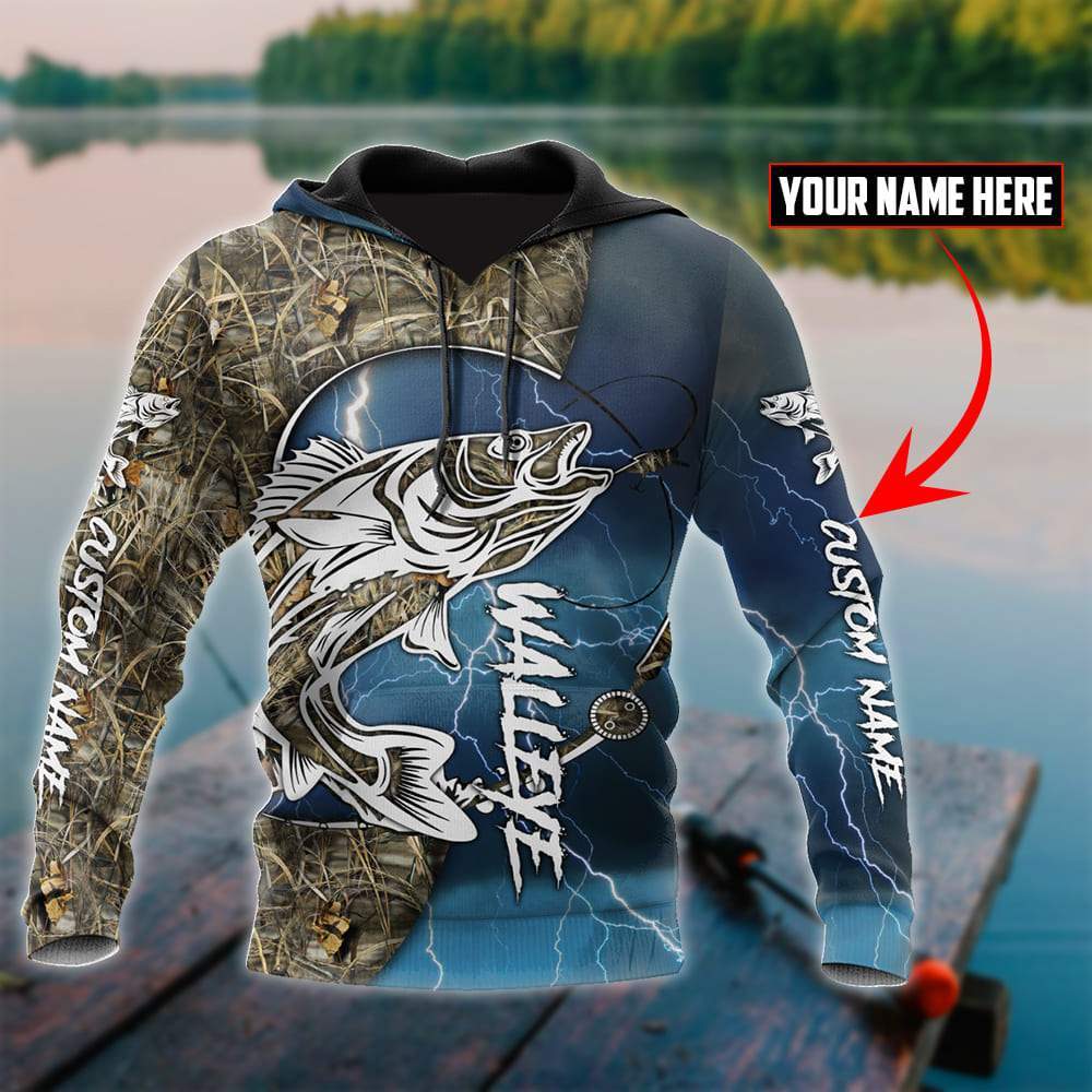 Custom Name Walleye Fishing Gear Blue Graphic – 3D Hoodie