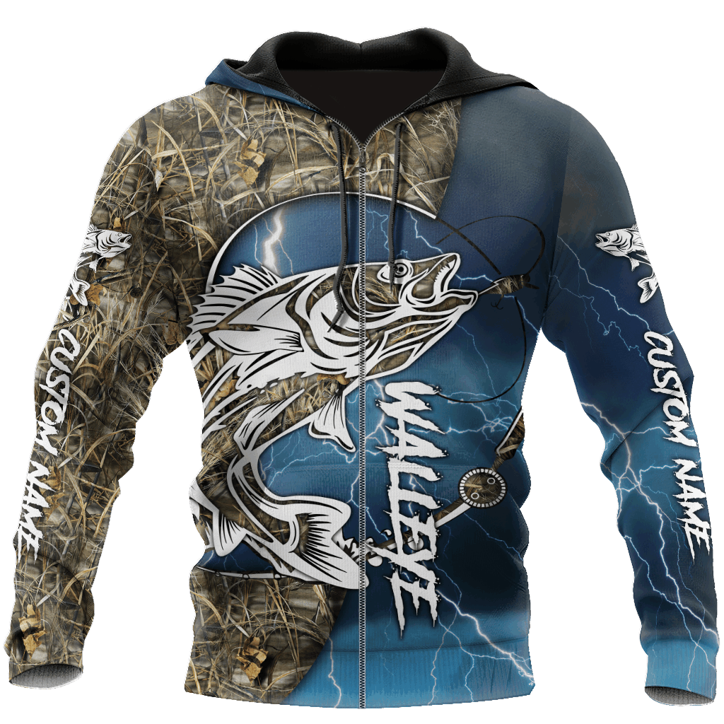 Custom Name Walleye Fishing Gear Blue Graphic – 3D Hoodie