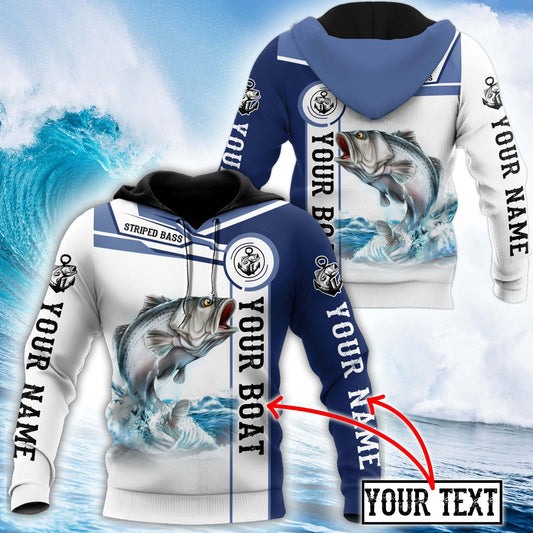 Custom Name Striped Bass Fishing Catch And Release Graphic – 3D Hoodie